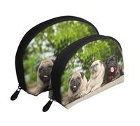 Pug Amistad Bokeh Perros Mascotas Amigos Pug, Bolsa de Maquillaje de Concha, Monedero pequeño para Mujer, Bolsa de artículos de tocador, Bolsa de cosméticos, 2 Piezas