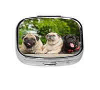 Pug Amistad Bokeh Perros Mascotas Amigos Pug, Pastillero cuadrado para bolsillo o monedero, pequeño contenedor de pastillas, organizador de pastillas de viaje