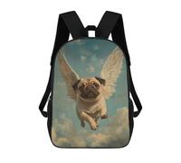 Pug Angel Dog Loss Tribute Print Flying Pug with Wings Mochila Escolar Infantil Impresa En 3D Para Niños, Mochilas De Viaje De Alta Capacidad, Bolsas Para Libros, Mochila Escolar Infantil 17inch