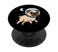 Pug Animal Lover Perro Astronauta Luna Espacial Mamá Papá Niños PopSockets PopGrip Adhesivo