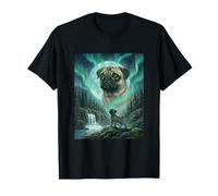 Pug Aurora Borealis Northern Lights Dog Moon Forest Camiseta