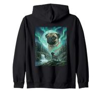 Pug Aurora Borealis Northern Lights Dog Moon Forest Sudadera con Capucha