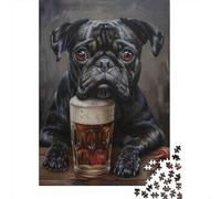 Pug Beber Cerveza Rompecabezas 1000 Piezas Ilustrados Juego Difícil Adultos Familia Regalo Hombre Mujer Navidad DIY Papel 52x38cm/1000pcs