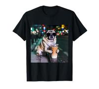 Pug Bebiendo Café Helado Amante Divertido Perro Pug Camiseta