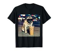 Pug Bebiendo Café Helado Amante Divertido Perro Pug Camiseta