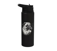 Pug Blowing Wishes Funny Diente de león gráfico envejecido Stainless Steel Insulated Water Bottle