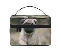 Pug Bokeh Cachorro Perros Césped Mascotas Pug, Bolsa de Maquillaje Bolsa de cosméticos Bolsa de Aseo de Viaje portátil Estuche para lápices