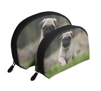 Pug Bokeh Cachorro Perros Césped Mascotas Pug, Bolsa de Maquillaje de Concha, Monedero pequeño para Mujer, Bolsa de artículos de tocador, Bolsa de cosméticos, 2 Piezas