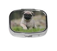 Pug Bokeh Cachorro Perros Césped Mascotas Pug, Pastillero cuadrado para bolsillo o monedero, pequeño contenedor de pastillas, organizador de pastillas de viaje