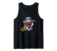 Pug Con Trumpeta Sombrero Y Gafas Camiseta sin Mangas