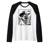 Pug Cowboy Dog OVNI Western Desert Sci-Fi Alien Camiseta Manga Raglan