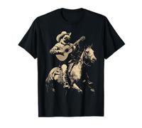 Pug Cowboy Tocando Guitarra Rústico Perro Caballo Rider Camiseta