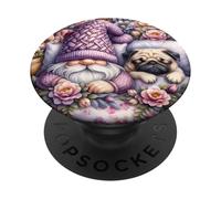 Pug Dad Sleeping In Floral Shabby Chic Bedding With Cute Pug PopSockets PopGrip Adhesivo