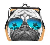 Pug Dog Beach Mujeres PU Cuero Monederos Niñas Mini Hebilla Monedero Bolsa