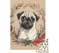 Pug Dog Christmas Wreath Puzzles Imposible,desafío para Adultos Entretenimiento Creativo 1000 Piezas Obra De Arte De Juego De para Adultos, Regalos A Partir De 14 Años 38x26cm/1000pcs