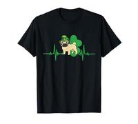Pug Dog Heartbeat Leprechaun Hat Shamrock St Patricks Day Camiseta