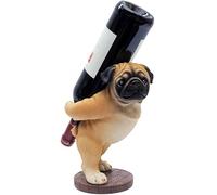 Pug Dog - Soporte para botella de vino para decoración de sobremesa, diseño de perro para mascotas, decoración de estante de vino para el hogar, cocina, barra de vino, resina, 9 pulgadas de alto, regalos novedosos (estatua de pug marrón)