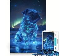 Pug en la Aurora Boreal Rompecabezas para Adolescentes de 1000 Piezas Fortalece la Memoria Tiempo de Paz Borde de Calidad Regalo clásico (50x75cm)