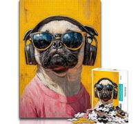 Pug Escuchando música, Rompecabezas de 1000 Piezas para Adolescentes, Juguete Educativo Intelectual descompresor, Regalo de Amigo Secreto, 38x26cm