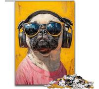 Pug Escuchando música, Rompecabezas de 1000 Piezas para Adolescentes y Adultos, para Mayores de 14 años, decoración del hogar, Juegos Familiares, Regalos de cumpleaños y Navidad, 26x38cm