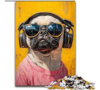 Pug Escuchando música, Rompecabezas de 1000 Piezas para Adultos, Juegos educativos, decoración del hogar, Ideal para Decorar escritorios (26x38cm)