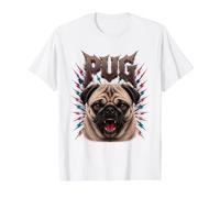 Pug Heavy Metal Halloween Perro Mamá Gótico Rock Vintage 80s Camiseta gráfica económica, Hombre, Blanco, XL