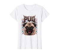 Pug Heavy Metal Halloween Perro Mamá Gótico Rock Vintage 80s Camiseta gráfica económica, Mujer, Blanco, L