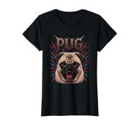 Pug Heavy Metal Halloween Perro Mamá Gótico Rock Vintage 80s Camiseta gráfica económica, Mujer, Negro, M