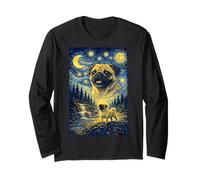 Pug Howling to The Moon Funny Dog Dueño de Mascotas Arte de Noche Estrellada Manga Larga