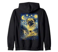 Pug Howling to The Moon Funny Dog Dueño de Mascotas Arte de Noche Estrellada Sudadera con Capucha
