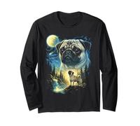 Pug Howling to The Moon Meme Funny 90's Pug Dog Lover Dueño Manga Larga