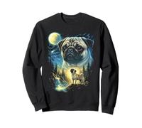 Pug Howling to The Moon Meme Funny 90's Pug Dog Lover Dueño Sudadera