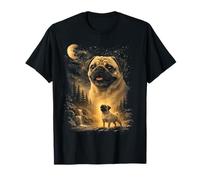 Pug Howling to The Moon Vintage 90s Art Funny Dog Pet Dueño Camiseta