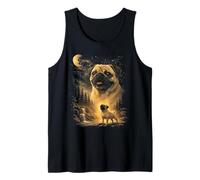 Pug Howling to The Moon Vintage 90s Art Funny Dog Pet Dueño Camiseta sin Mangas