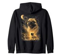 Pug Howling to The Moon Vintage 90s Art Funny Dog Pet Dueño Sudadera con Capucha