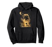 Pug Howling to The Moon Vintage 90s Art Funny Dog Pet Dueño Sudadera con Capucha
