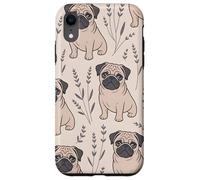 Pug Ilustración Lindo Floral Beige Carcasa para iPhone XR