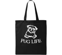 Pug Life Cute Pug Graphic - Bolsa de algodón ecológico natural, color negro, Black, Talla única