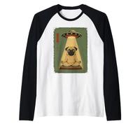Pug Meditación OVNI Secuestro Arte Retro japonés Camiseta Manga Raglan