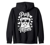 Pug Mom, Lindo Cachorro con Gafas de Sol con Corazones y Huellas Sudadera con Capucha