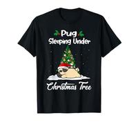 Pug My Dog Sleeping Under Christmas Tree Puppy Funny Xmas Camiseta