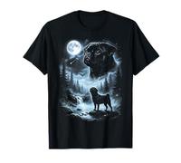 Pug Negro Aullando a la Luna, Perro Retro de los 90 Camiseta