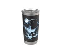 Pug negro aullando a la luna, perro retro de los 90 Vaso térmico de acero inoxidable de doble pared