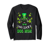 Pug One Lucky Dog Mom Funny Dogs Lover St Patrick's Day Manga Larga
