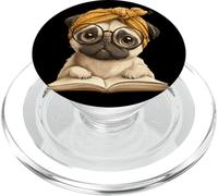 Pug Open Book Reading Dog Lover Retrato gráfico Redondo Polka PopSockets PopGrip para MagSafe