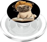 Pug Open Book Reading Dog Lover Retrato gráfico Redondo Polka PopSockets PopGrip para MagSafe