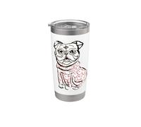 Pug, perro, diseño de elke, corazón, Vaso térmico de acero inoxidable de doble pared