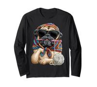Pug, Perro, Granny, Cuadrado, Ganchillo, Ganchillo, Amante Lindo Manga Larga