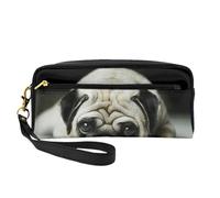 Pug Perros Tristes Perros Tristes Pug Mascotas Pug, Bolsa de Maquillaje Bolsa de cosméticos Bolsa de Aseo de Viaje portátil Estuche de Cuero para Mujeres y niñas