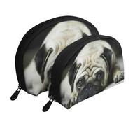 Pug Perros Tristes Perros Tristes Pug Mascotas Pug, Bolsa de Maquillaje de Concha, Monedero pequeño para Mujer, Bolsa de artículos de tocador, Bolsa de cosméticos, 2 Piezas